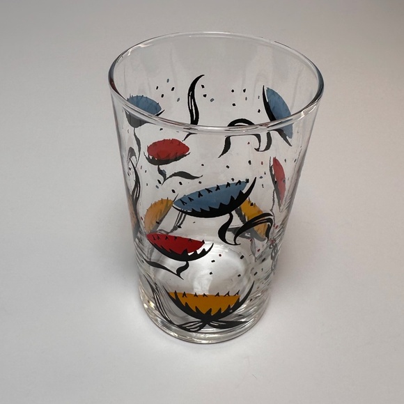 Mid Century Modern Hand-Painted Floral Glass Tumblers | Retro Atomic Barware | - Picture 4 of 8